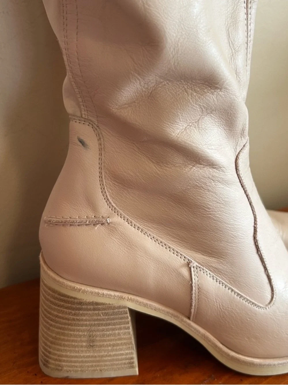Free People Ivory Cream Leather Knee High Block Heel Boots EU 39.5 US 8.5